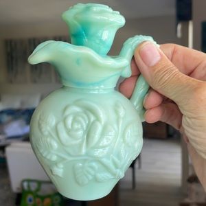 Avon Victoriana Rose Green Slag Glass Bottle with stopper Vintage